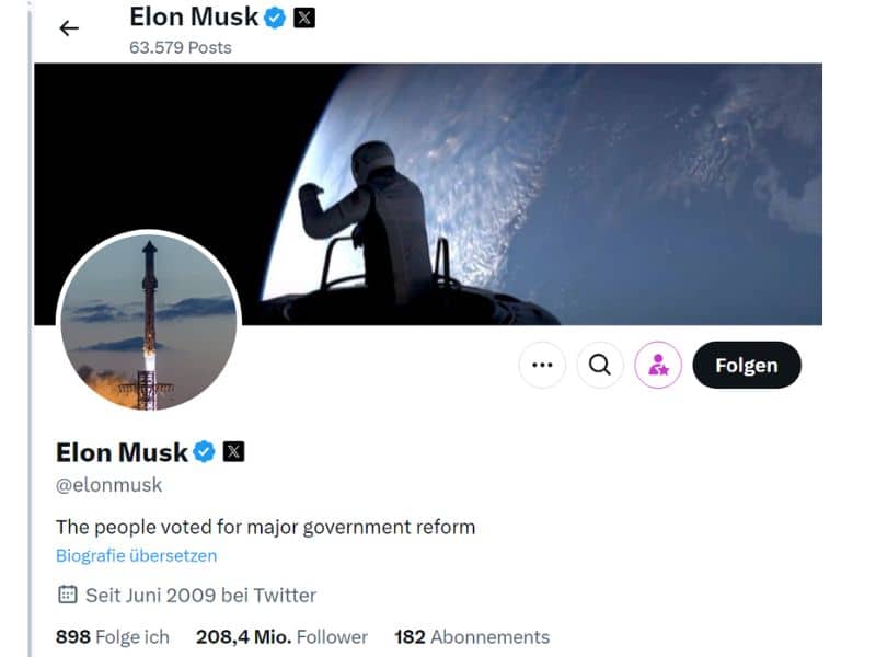 Screenshot Elon Musk-Account auf X