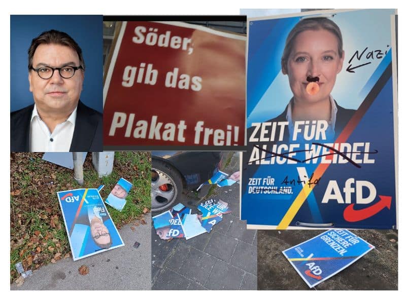 Beschädigte und zerstörte Wahlplakate